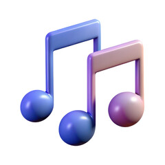 Two colorful musical notes with spherical bases, rendered in a smooth, glossy style, showcasing a blend of blue and pink hues, illustration of 3d rendering.	
