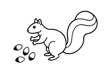 Cute Cartoon Squirrel Gathering Nuts, Seeds, Forest, Nature