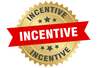 incentive. incentive round red and gold label isolated on transparent background