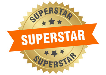 superstar. superstar round orange and gold label isolated on transparent background