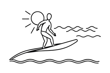 Summer Surfing Sunny Day, Ocean Waves, Surfer Silhouette