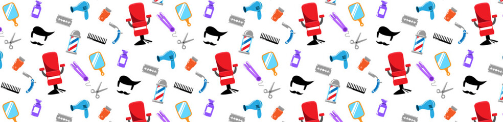 barbershop pattern haircut seamless pattern icon doodle hand darwing background
