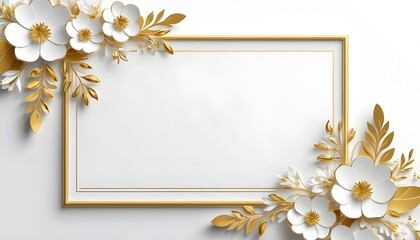 White And Gold Small Floral Card Frame With White Background, An Opulent Card Frame With Royal Golden Floral D&eacute;cor, A Vintage-inspired Floral Card Frame With Gold, A Sophisticated Art Deco-style Flora