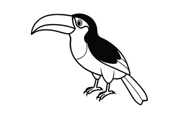 Obraz premium Black and White Toucan Illustration Bird, Tropical, Animal, Nature, Wildlife, Cartoon, Drawing, Sket