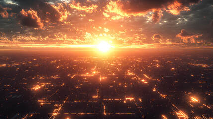 Obraz premium Aerial View of a Cityscape at Sunset