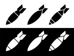 Bomb icon. Air bomb, symbol of war, bombardment or explosion. Powerful offensive weapon. Raster image.