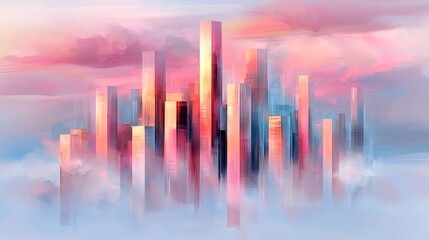 Fototapeta premium Surreal cityscape sunrise futuristic urban environment digital art dreamlike atmosphere high-angle view