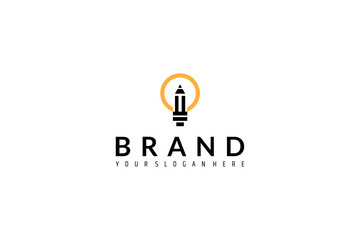 bulb logo with pencil combination in flat design