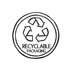 recyclable packaging sign line vector hand drawn illustration
