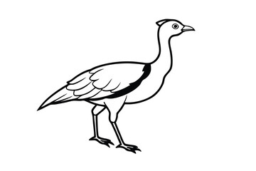 Black and White Illustration of a Secretarybird, African Bird