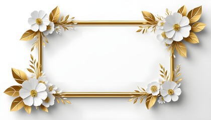 Obraz premium White And Gold Small Floral Card Frame With White Background, An Opulent Card Frame With Royal Golden Floral Décor, A Vintage-inspired Floral Card Frame With Gold, A Sophisticated Art Deco-style Flora