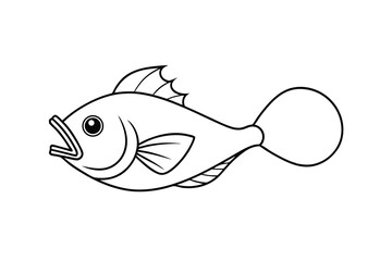 Cartoon Fish Illustration Black Line Art, Simple Design, Aquatic Life