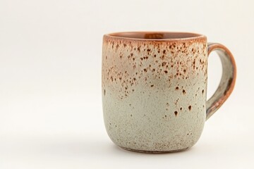 A ceramic mug of earthy tones is shown on white background