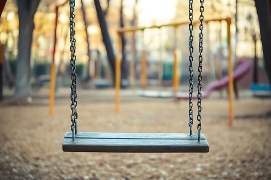 Empty swing on the playground in the park