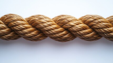 Obraz premium Close-up of thick, twisted, beige rope on white background.