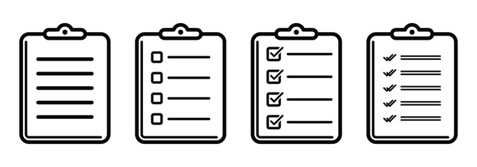 Checklist clipboards icon set, clipboard, checklist, report, survey or agreement icon vector