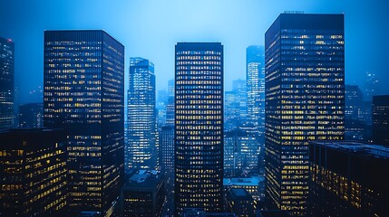 Obraz premium Cityscape at Twilight Skyscrapers Urban Architecture