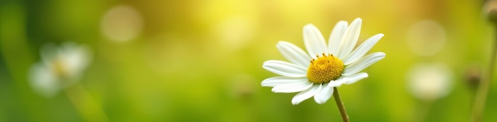 Fototapeta premium Macro shot of delicate white daisy petals in a field with soft bokeh background, summer, Belarus, macro