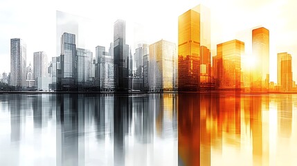 Fototapeta premium Cityscape Reflection Sunrise Urban Architecture