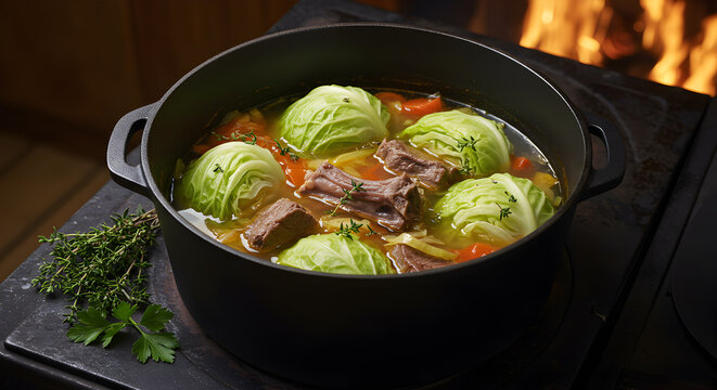 Hearty Norwegian F?rik?l: A Traditional Lamb and Cabbage Stew Cooked to Perfection