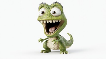 Fototapeta premium Playful 3D Cartoon Dinosaur with Textured Green Skin And Large Expressive Eyes