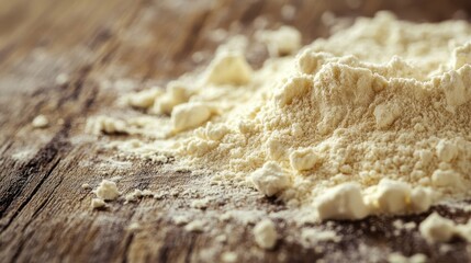 Whey Protein Powder Spread Wooden Countertop