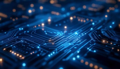 Obraz premium Abstract Electronic Circuit Board with Glowing Components and Blue Lines