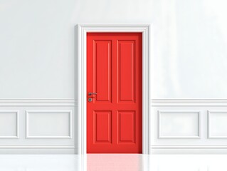 Red door with white room, and new beginnings.