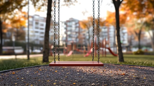 Empty swing on the playground in the park
