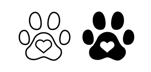 Paw, heart, Paw print icons. Vector

