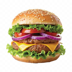 tasty and fresh beef burger with cheese and salad isolated on white background
