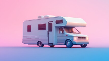 Naklejka premium A modern RV in a vibrant pastel setting, showcasing sleek lines and a stylish design, perfect for travel and adventure.