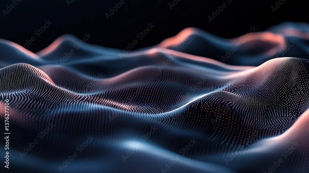 Poster an abstract surface with energetic waveforms, where light and shadow interplay, creating depth and d