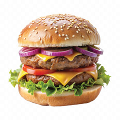 tasty and fresh beef burger with cheese and salad isolated on white background