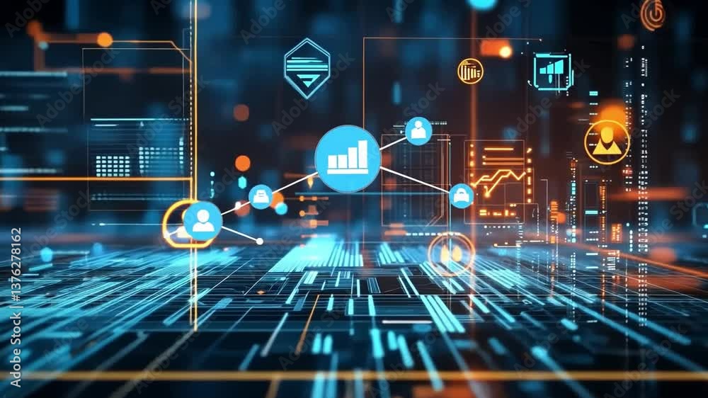 Poster explore this stunning visualization of a digital matrix. it captures the essence of modern technolog