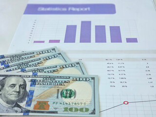 Naklejka premium Stock market chart and 100 USA dollars banknote market