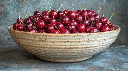 Fresh Cherries in Rustic Bowl of excellence in splendor beyond compare with grace in style..
