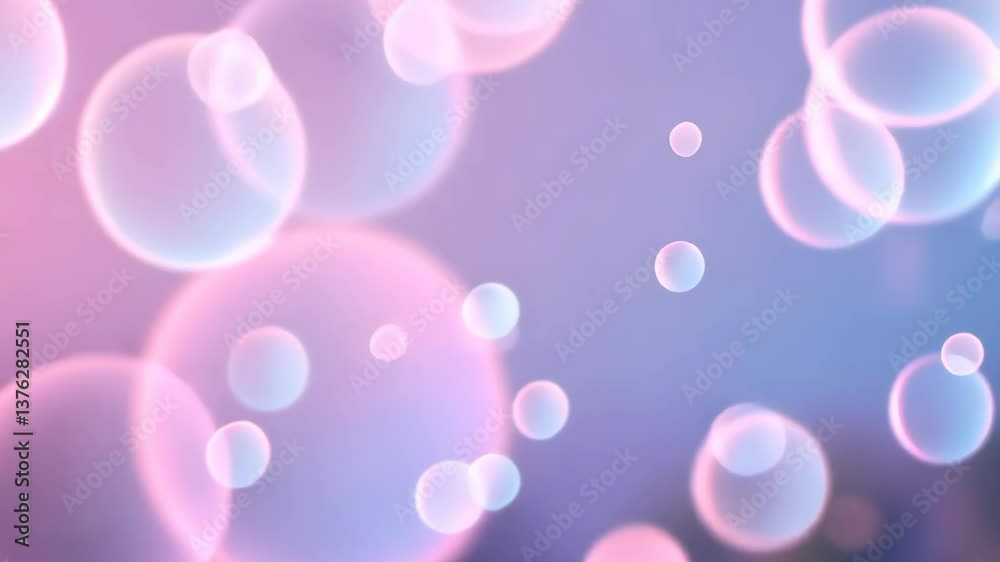 Poster a purple background with many small pink and blue circles. the circles are of different sizes and ar