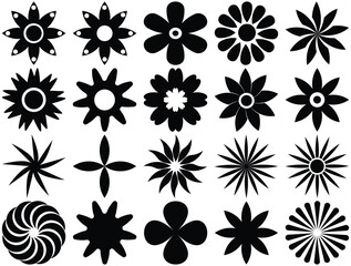 Set of flower diagrams with petals and core. Floral pie chart divided on equal segments in leaf shapes isolated on white background.