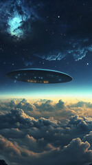 Obraz premium UFO Hovering Above the Clouds