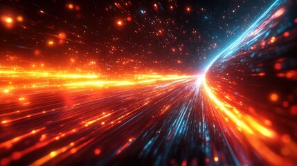 Fototapeta premium Abstract light trails converging in a futuristic tunnel.