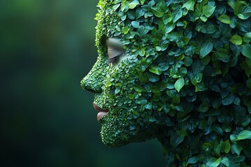 Woman, foliage face, nature, profile