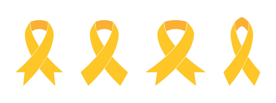 Yellow Ribbons in flat style on a white background. A vector set featuring various Yellow Ribbons. Yellow September is represented by a Yellow Ribbon.