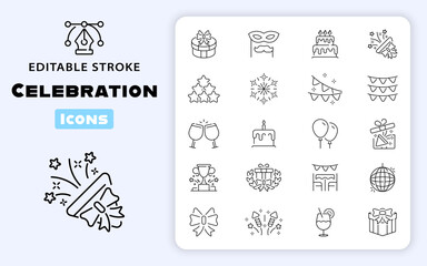 Celebration vector outline icons set. Joyful occasion symbols