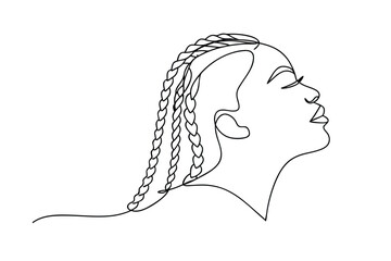 Elegant Black Woman Profile, Braids, OneLine Art, Minimalist Drawing