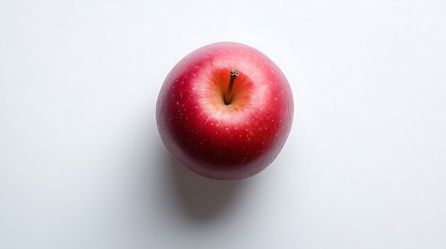 Overhead view of a delicious looking ripe red apple against a plain white backdrop Fresh and inviting