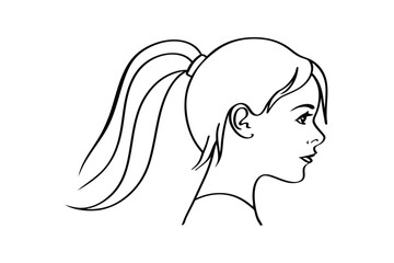 Line drawing of a girls profile with ponytail hairstyle