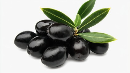 Dark, plump olives with fresh leaves