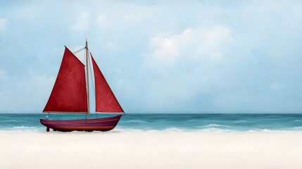 Fototapeta premium Red sailboat on a tranquil beach