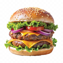 tasty and fresh beef burger with cheese and salad isolated on white background